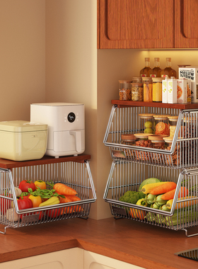 中古家用厨房果蔬收纳架多层蔬菜篮子台面多功能调料品置物架锅架