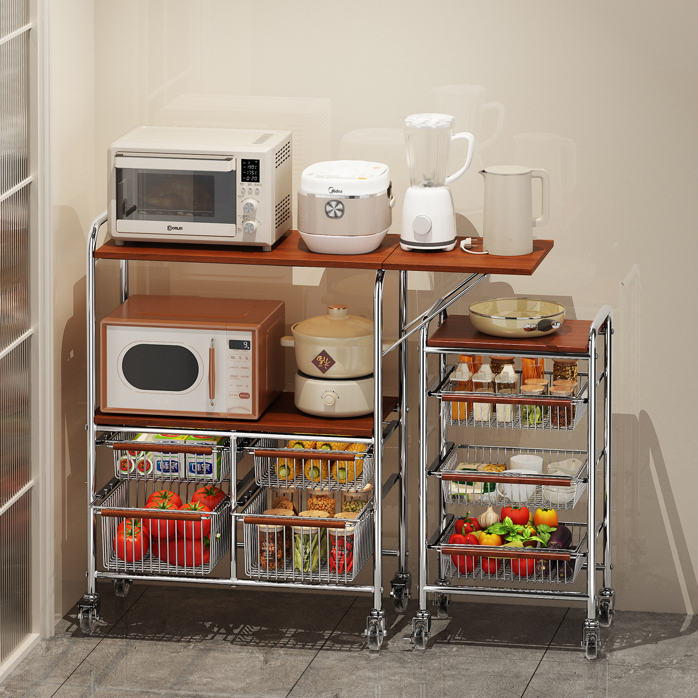 厨房置物架2025新款微波炉架家用多功能多层储物柜小推车调料收纳,厨房/烹饪用具,厨房置物架/置物柜/角架,淘宝优惠券,粉丝福利购,淘宝优惠卷