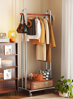 a生中古实木落地挂衣架卧室转角衣帽架可移动床边隔夜衣服置物架