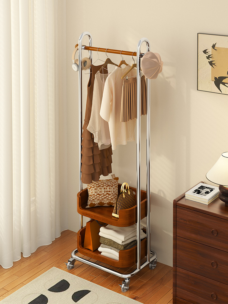 卧室落地挂衣架主卧衣帽架移动实木室内玄关房间用次净衣服置物架