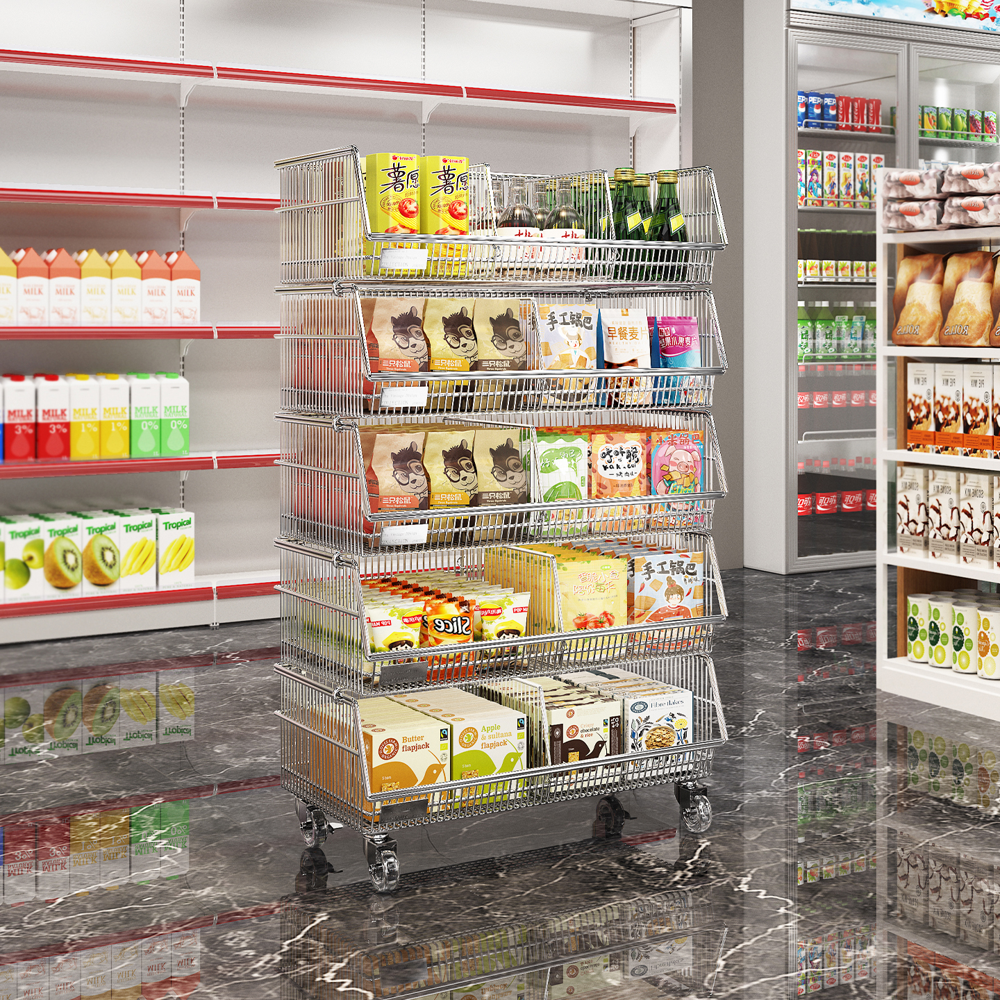 便利店超市零食货架置物架饮料食品移动展示架玩具收银台落地多层