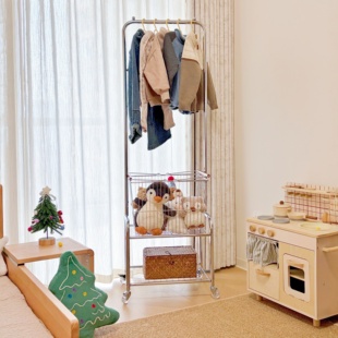 儿童衣帽架落地挂衣架创意衣架小孩放衣服架子带脏衣篮床边晾衣架
