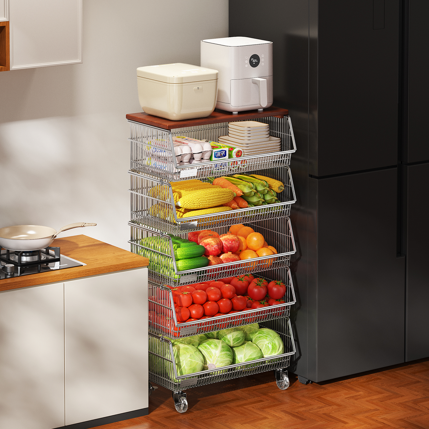 a生厨房置物架中古风落地小推车