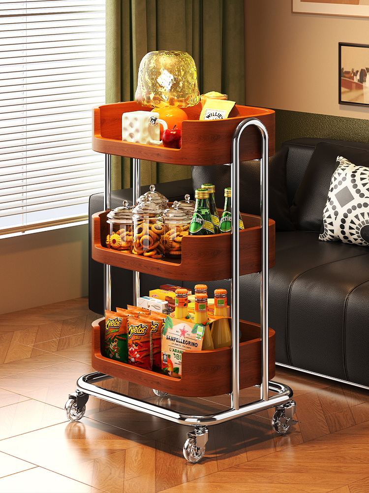中古风小推车客厅沙发边几茶几可移动带轮储物架零食水果置物架子
