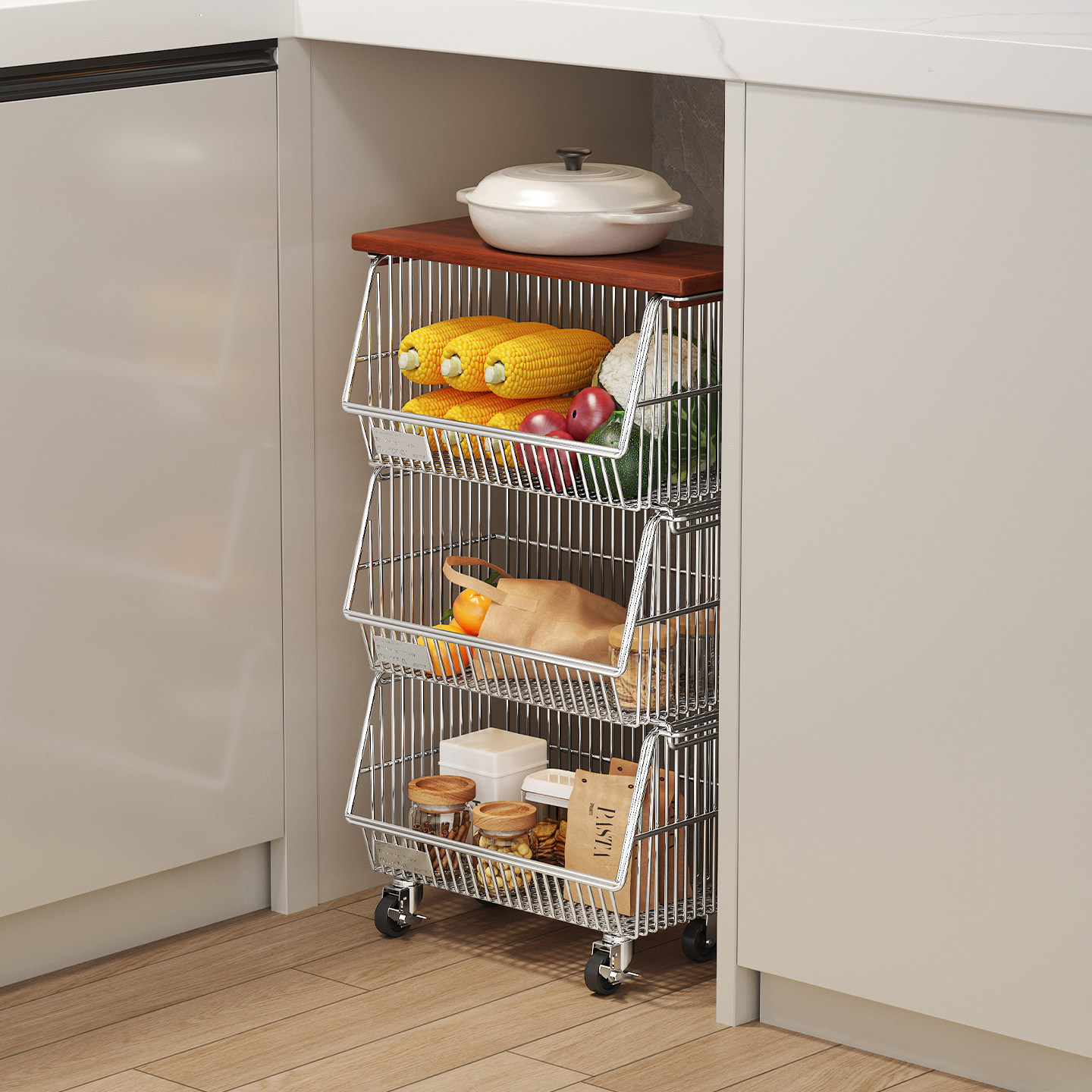 a生不锈钢厨房置物架柜下多层