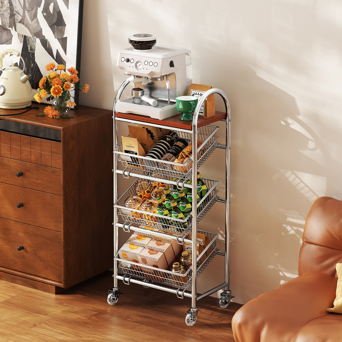 中古风客厅零食置物架小推车小户型家用沙发边几可移动多层整理架,住宅家具,移动边几/推车,淘宝优惠券,粉丝福利购,淘宝优惠卷