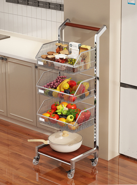 中古厨房置物架家用落地式多层果蔬菜篮子小推车多功能锅具收纳架