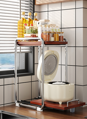 a生中古实木微波炉置物架厨房台面双层烤箱支架多功能电饭煲收纳