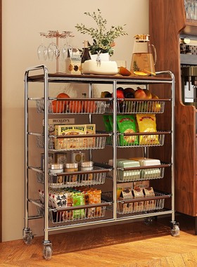 A生中古小推车零食置物架可移动厨房果蔬饭菜收纳架省空间多功能