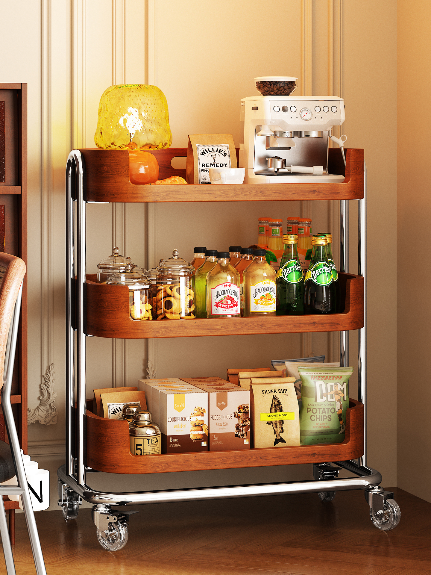 中古小推车零食置物架客厅大容量移动边几水果饮料柜厨房果蔬收纳