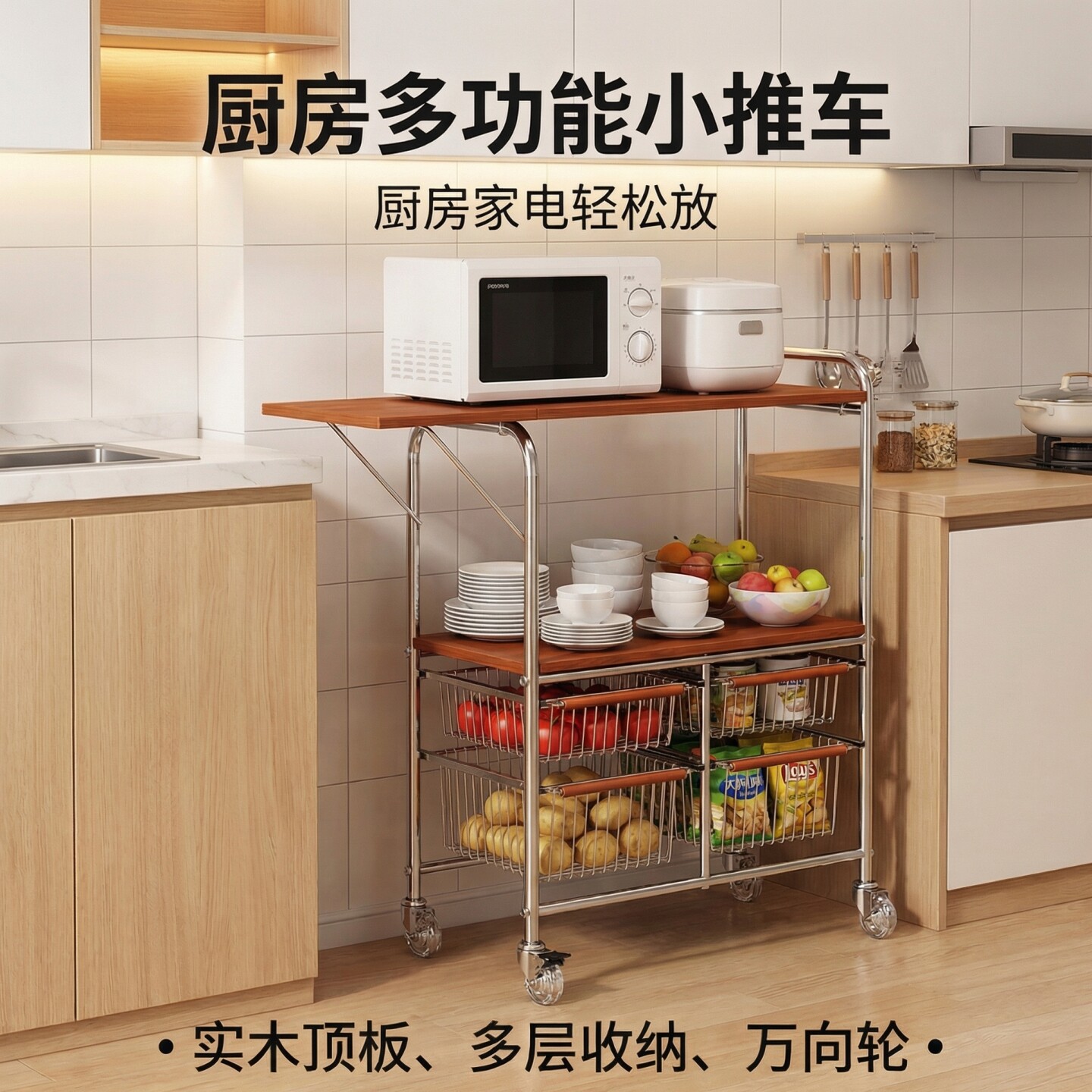 a生厨房小推车微波炉置物架菜篮图片