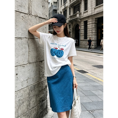 HUAX 韩系减龄苹果印花短袖T恤女装时尚休闲宽松显瘦百搭圆领上衣