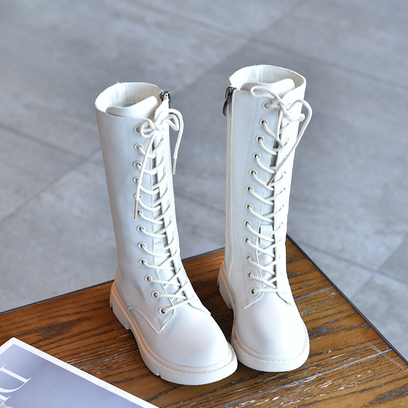 白色洋气女童马丁靴牛仔西部男童长靴儿童靴子单靴骑士长筒靴棉鞋