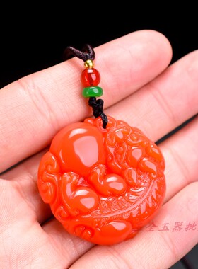 鸡血石红玉貔貅吊坠和田玉貔貅挂件项链男女款玉吊坠红色貔貅