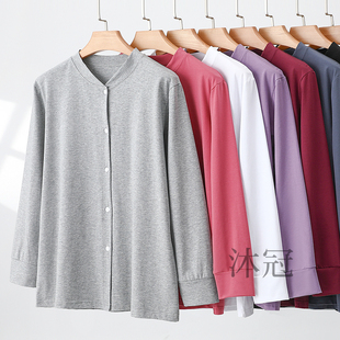 女士纯棉立领开衫妈妈可外穿中老年上衣纯棉大码高领妈妈长袖睡衣