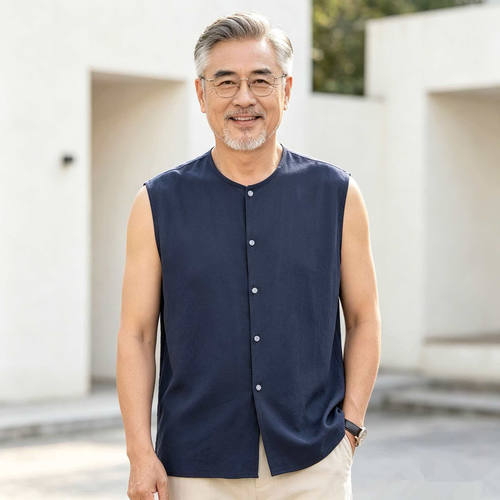 爸爸棉绸无袖汗衫男人造