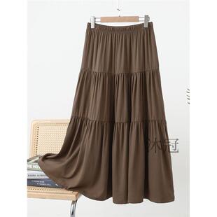 人造棉长款 棉绸半身裙女装 中年妈妈蛋糕裙胖mm大码 薄款 大摆裙 夏季