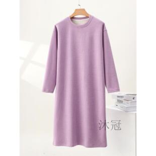 女士德绒睡裙秋冬睡衣中长款连衣裙发热中年大码连体家居服睡袍浴