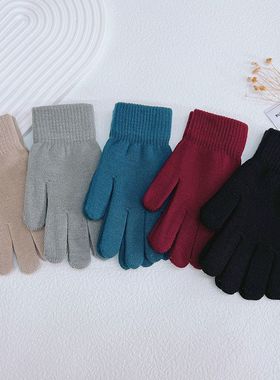 手套女黑色学生分指冬季骑车防寒保暖韩版五指针织毛线手套百搭
