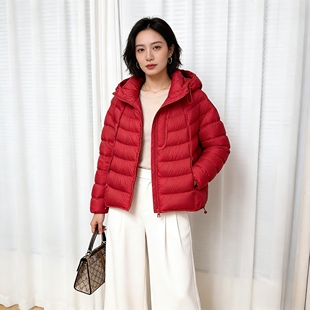 2025冬新款羽绒服女短款宽松加厚花苞帽鸭绒面包服保暖外套小个子