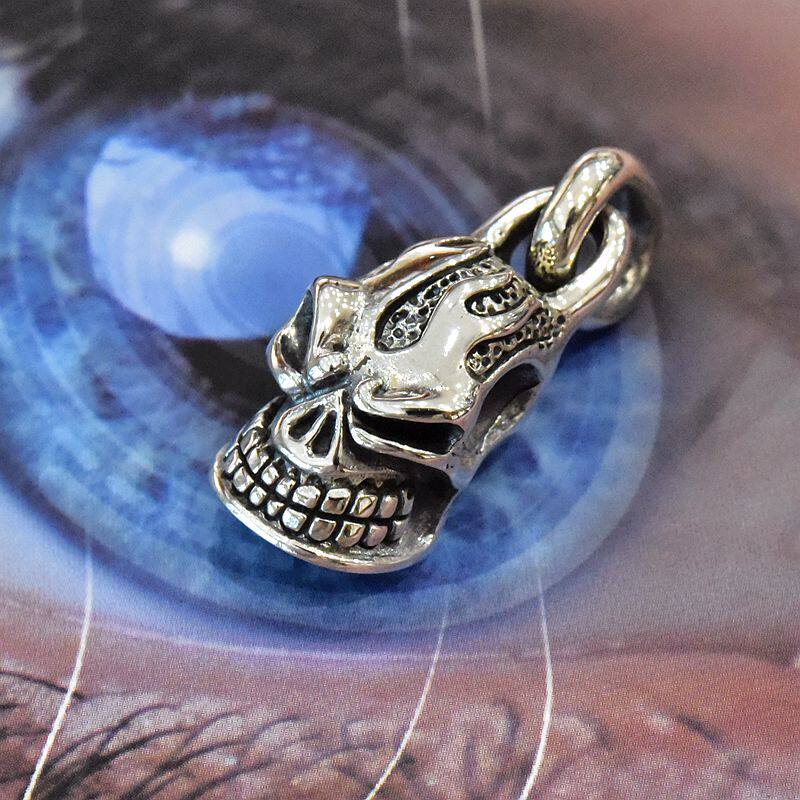 男女士朋克哥特火焰愤怒立体骷髅头泰银吊坠925纯银潮款项链挂件