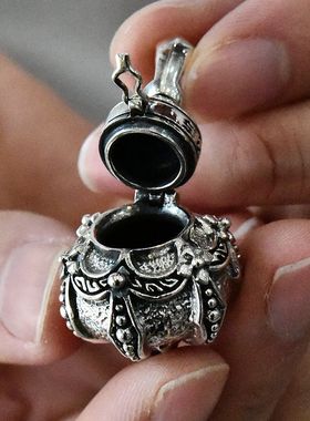 进口男女款925纯银复古置物盒坠