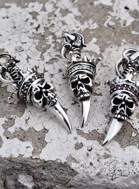 骷髅宝刀925纯银项链挂件