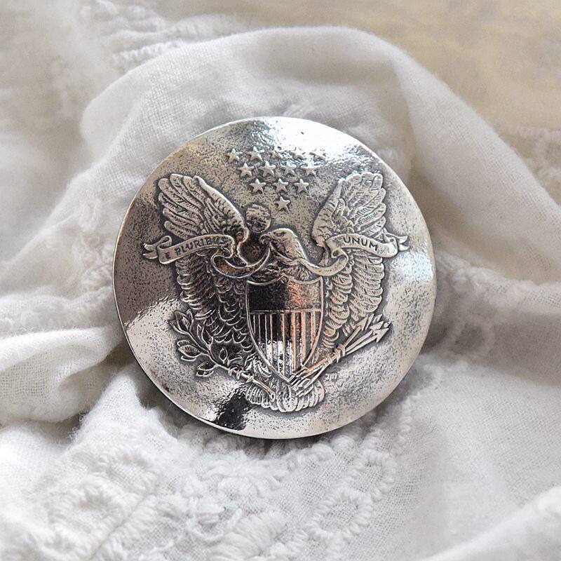 进口合众为一美国国徽总统徽章925纯银圆形钱包扣财布扣子diy配件