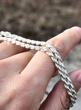 进口925纯银闪亮麻花男女款项链