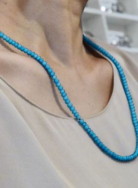 男女款非洲蓝色古法琉璃珠子项链