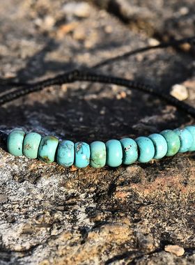 绿松石女士编织手工伸缩扣黑绳