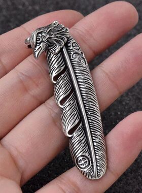 进口男士925纯银精工鹰头羽毛坠