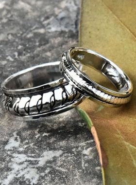 进口情侣925纯银旋转复古戒指