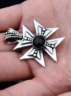 进口男士925纯银镶水晶十字花坠