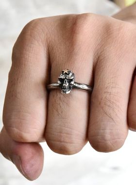 进口男女款925纯银朋克骷髅戒指