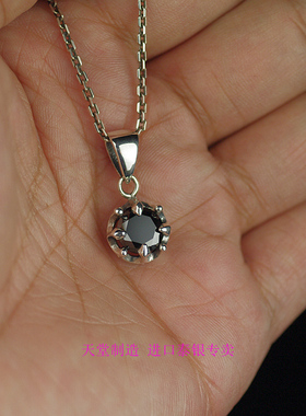 进口女士925纯银镶黑钻皇冠吊坠