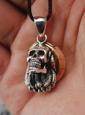 RV银铜混搭烤漆脏辫子骷髅头吊坠