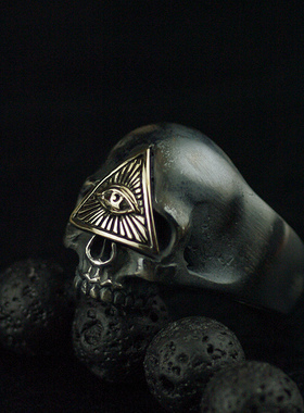 GV男士925纯银做黑骷髅头戒指