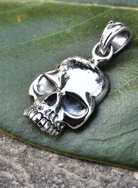进口男女款925纯银亮面骷髅头坠