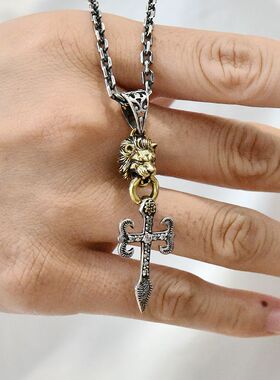 RV银铜混搭牙买加狮王十字架吊坠