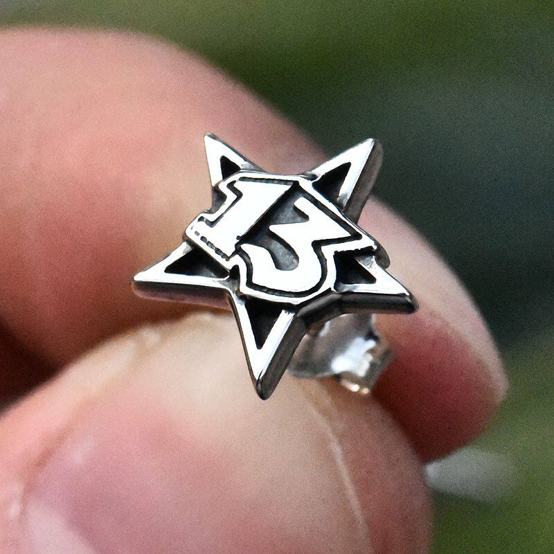 泰国进口男女士朋克摇滚13五角星泰银耳钉925纯银rock五芒星耳饰
