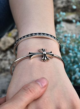 十字架纯银男女款朋克风复古手环