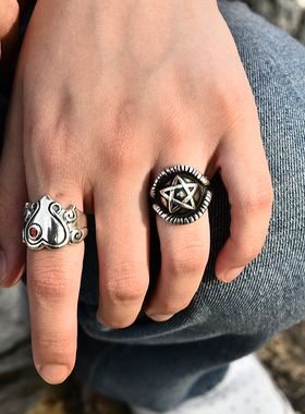 五芒星纯银做旧朋克风戒指