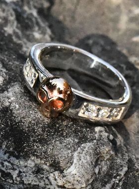 进口男女款925纯银镶钻骷髅戒指