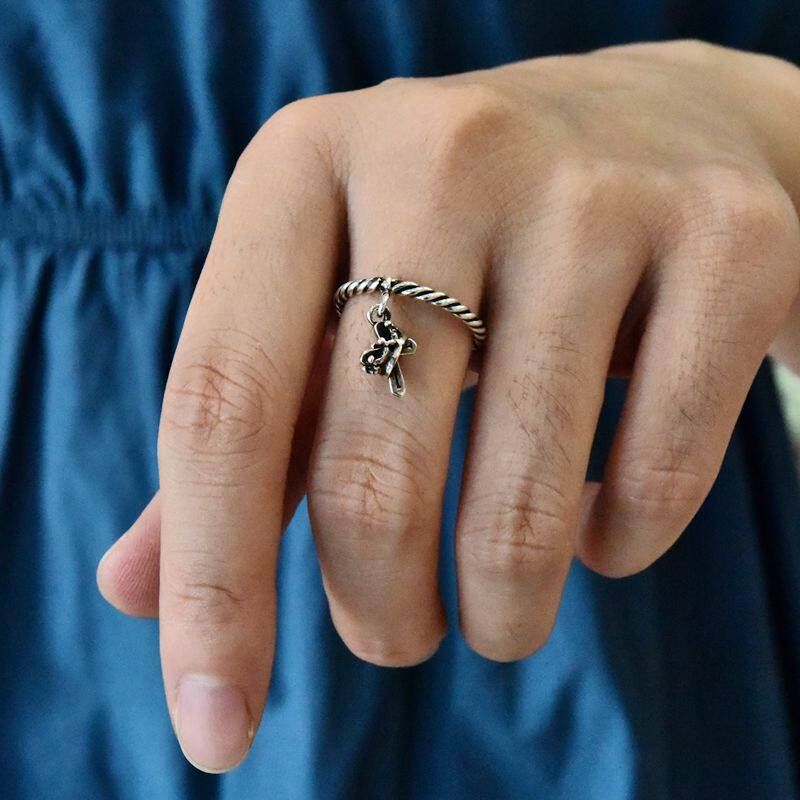 女式复古简约宫廷皇冠十字架吊坠泰银戒指925纯银麻花马鞭纹指环