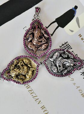 进口男女款925纯银镶钻象鼻佛坠