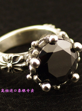 泰国进口五爪皇冠黑钻泰银戒指