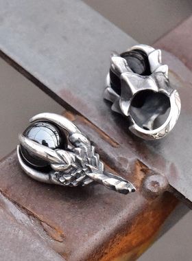 进口925纯银哥特天使与恶魔四爪守护水晶圆珠男女款挂件情侣吊坠