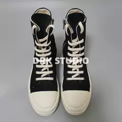 D Brand LAOSHU 19Ssro Side Line Black and White Canvas High-Top Shoes with Milky White Soles, Double-Stitched, Unisex Couple Shoes, Dark Trendy Shoes