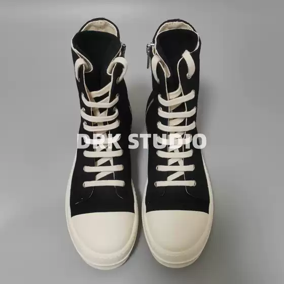 D Brand LAOSHU 19Ssro Side Line Black and White Canvas High-Top Shoes with Milky White Soles, Double-Stitched, Unisex Couple Shoes, Dark Trendy Shoes